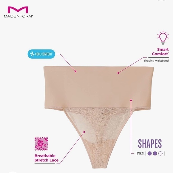 NWT Maidenform Womens Tame Your Tummy Shaping Lace Thong with Cool Comfort - Picture 2 of 6